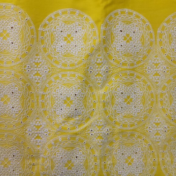 Black Label Talbots Lined Yellow Cotton Pencil Skirt White Embroidery Zip Sz 4 - Picture 2 of 9